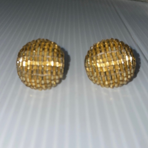 Gold Color beaded stud earrings - Picture 1 of 2